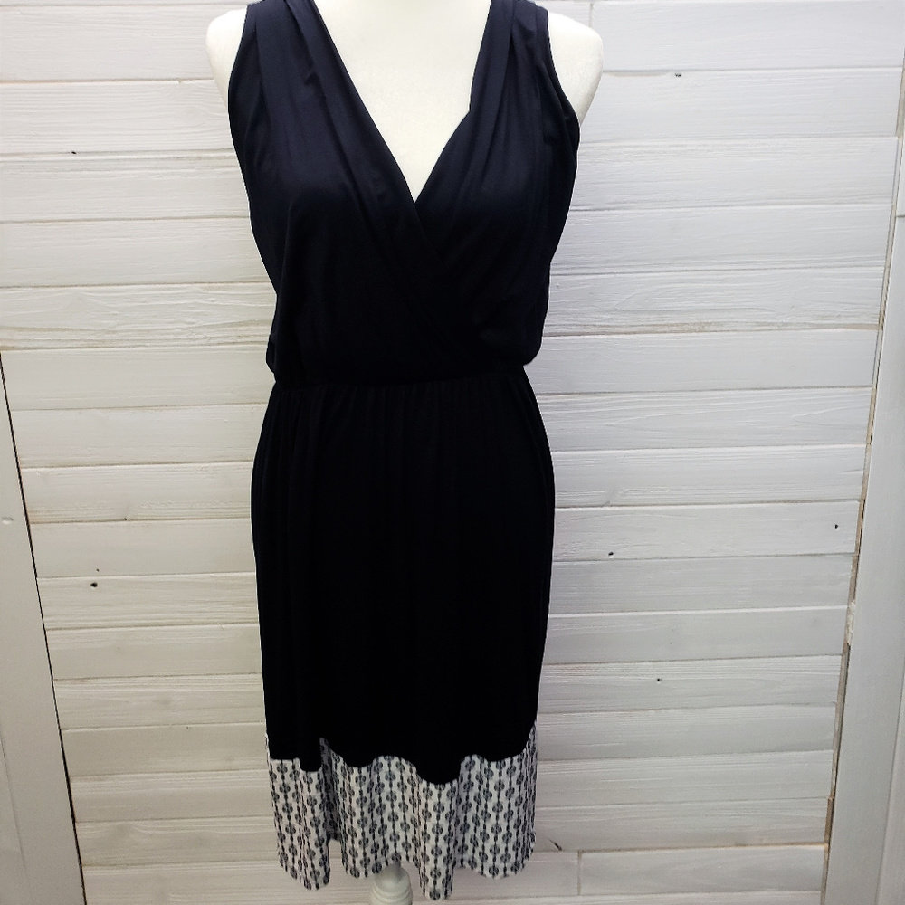 Navy Wrap Dress with white contrasting hem